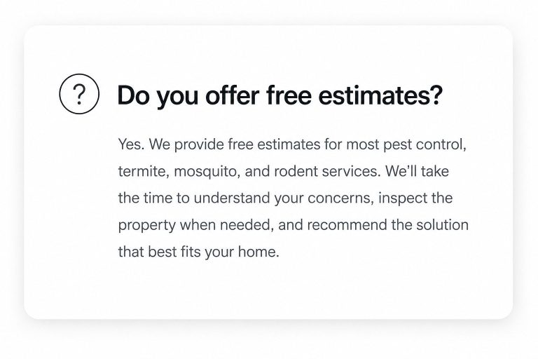 Free Pest Control Estimates for Homes and Businesses Hilbun Pest Control offers free estimates for pest, termite, mosquito, rodent, and other pest control services.